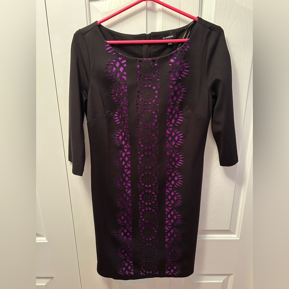 Le Chateau Black Dress with Purple Detailing